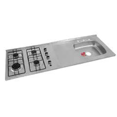 NORTH - Mesón De Cocina Para Sobreponer 150X50 Cm Con Estufa 4 Puestos A Gas Poceta Derecha Mezclador Acero Inoxidable