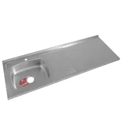 NORTH - Mesón en Acero Inoxidable Liso para Sobreponer 150x50 cm con Poceta Izquierda para Griferia Monocontrol