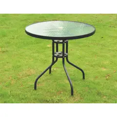 JUST HOME COLLECTION - Mesa Redonda Negra Con Vidrio 80 cm