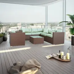 undefined - Juego De Terraza Sala Exterior Ratán Sintético 5 Piezas Saigon Verde