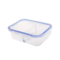 JUST HOME COLLECTION - Recipiente Hermético Rectangular de Vidrio/Polipropileno 640ml 13cm Transparente con División y Tapa
