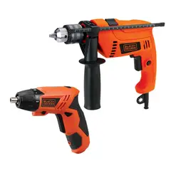 BLACK+DECKER - Combo Taladro Percutor ½ Pulgada 550w + Atornillador Inalámbrico Con Accesorios Black And Decker