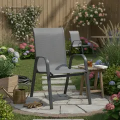 JUST HOME COLLECTION - Silla con Brazos metal y textil Sling Crudo Gris