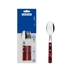 TRAMONTINA - Juego De Cucharitas De Té Con Láminas De Acero Inoxidable Y Mangos De Madera Polywood Rojos 6 Piezas