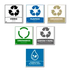 FIXSER - Kitx6 Ecológico de Señalización de Separación de Residuos 5 Referencias