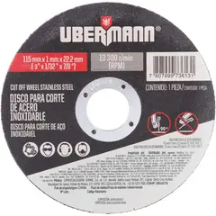 UBERMANN - Disco Abrasivo Corte Acero Inoxidable 4-1/2-pulg X 1mm