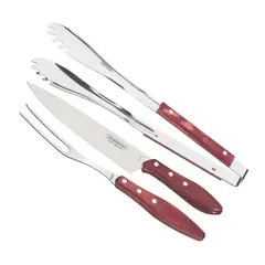 TRAMONTINA - Set Parrillero De 3 Piezas Cuchillo + Trinche + Pinzas Acero Inoxidable Mango Madera