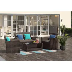 undefined - Juego de Terraza Sala Exterior Ratán Sintético 4 Piezas Palermo