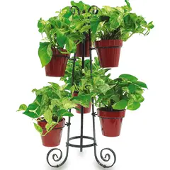 CASA BONITA - Base Con Patas Para Matera Acero Inoxidable 6 Soportes 80cm Negro