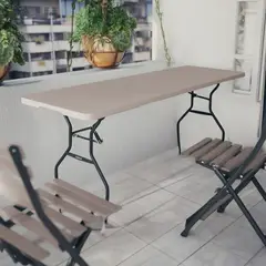 LIFETIME - Mesa Plegable Portafolio Plástica Polietileno 244x70x73cm Taupe