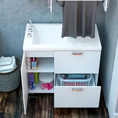 FIRPLAK - Lavadero Pro 100X60 Cm Izquierdo Brillante Blanco