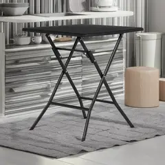 KLIMBER - Mesa Plegable Textura Madera Portafolio Plástica Polietileno 61x61x73cm Negra