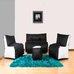 ESTILO RELAX - Sala Rocker en Cuerotex Incluye Sofá + 2 Sillas Negro / Blanco