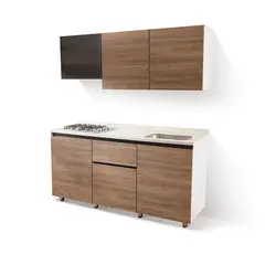 CORONA - Cocina Integral Soho 1.80 Metros 6 Puertas 1 Cajón Miel Incluye Mesón Poceta Derecha + Lavaplatos + Estufa Empotrable + Cubiertero