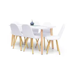 HOGAR VENECIA - Juego de Comedor 6 Puestos Matiz + Sillas Blanco