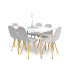HOGAR VENECIA - Juego de Comedor 6 Puestos Matiz + Sillas Blanco