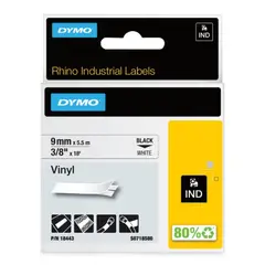 DYMO - Cinta vinilo color negro/blanco 9mm 5.5m para rotuladora RHINO 4200/6000