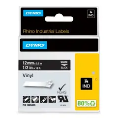 DYMO - Cinta Vinilo Color Blanco/Negro 12 mm 5.5M para Rotuladora Rhino4200/6000