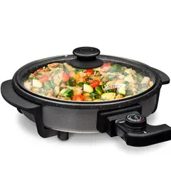 HOME ELEMENTS - Sartén Eléctrico Wok 30Cm Tapa De Vidrio