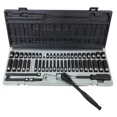 ACTION - Set Dual de Copa Hexagonal Corta y Larga para Impacto Milimétrica y en Pulgadas Cuadrante 3/8 Pulgada x 59 Piezas