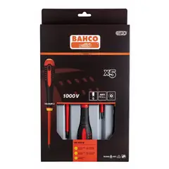 BAHCO - Juego de Destornilladores 5 Piezas Ergonómic Aislados 1000V Pala y Phill