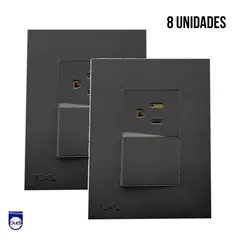 GENERICO - Interruptor + Tomacorriente Nova Negro Mate Set x 8