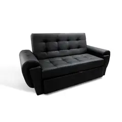 MUEBLES ONLINE - Sofá Cama Vignelli Tipo Cuero Negro Sc10050