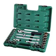 SATA - Juego de Copas 24 Piezas Cuadrante 1/2 Pulgada 6 Puntas mm