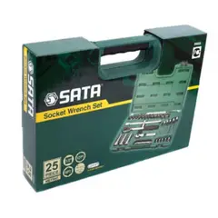SATA - Juego de Llaves y Copas 25 Piezas 6 y 12 Puntas Cuadrante 1/2 Pulgada