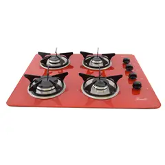 CONTINENTAL - Estufa Vidrio Templado a Gas Propano 62x52cm 4 Puestos Rojo