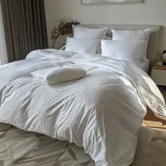 KARYTEX - Set Duvet Sateen Stripe Queen + Funda + Juego Sábanas + Plumón Blanco