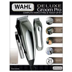 WAHL - Máquina Cortapelo Deluxe Groom Pro con Cable 21 Piezas Plateado
