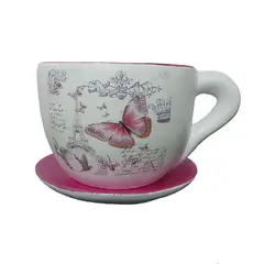 CASA BONITA - Matera Cerámica Pocillo Y Taza 20x12x16cm Blanco