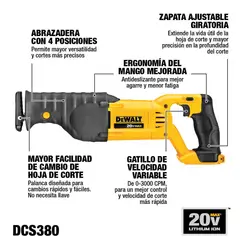 DEWALT - Sierra Sable 20V sin Batería DCS380B-B3