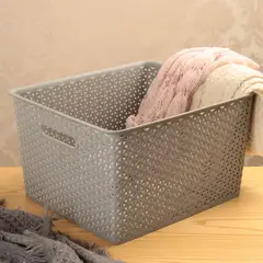 JUST HOME COLLECTION - Canasta Plástica Apariencia Rattan 19lt 35.5X22.5X30 cm Gris