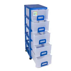GENERICO - Cajonera Plástica 5 Gavetas 33X110X43cm Azul/Transparente Free Mold