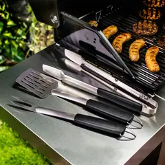 CHAR BROIL - Set Parrillero De 3 Piezas Espátula + Pinzas + Tenedor Acero Inoxidable Negro