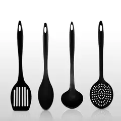 PERSAL - Set x4 Utensilios de Cocina en Nylon (Cuchara, Espátula, Cucharón, Espumadera)
