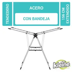 KLEINE WOLKE - Tendedero de Piso en Acero Plegable Color Cromo con Bandeja 156x61x97cm Peso Máximo Soportado 13 Kg