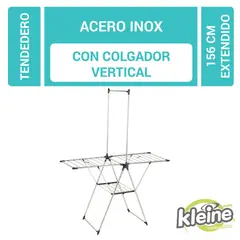 KLEINE WOLKE - Tendedero de Piso Plegable Acero Inoxidable 156x61x200cm Cromo Peso máximo soportado 14 kg