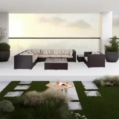 undefined - Juego De Terraza Sala Exterior Ratán Sintético 9 Piezas Atlanta