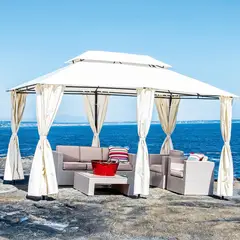 undefined - Pérgola Con Cortinas Textil Romana Taupe 3x4 Metros