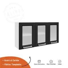 BERTOLINI - Mueble superior en Acero 52x105x28cm 3 puertas de vidrio Negro