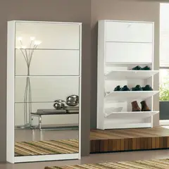 CARPINTARTE - Zapatero 5 Niveles con Espejo y Cajones Abatibles Capacidad 15 Pares de Zapatos Blanco