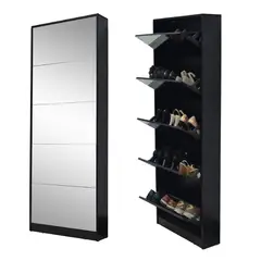 CARPINTARTE - Zapatero 5 Niveles con Espejo y Cajones Abatibles Capacidad 15 Pares de Zapatos Blanco