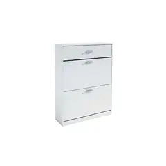 CARPINTARTE - Zapatero 2 Niveles Abatibles Con Doble Espacio Interno Y Cajón Superior Auxiliar Capacidad 14 Pares De Zapatos Blanco