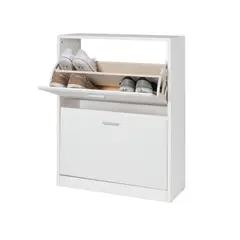 CARPINTARTE - Zapatero 2 Niveles con Cajones Abatibles Doble Espacio Interno Capacidad 14 Pares de Zapatos Blanco