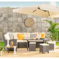 JUST HOME COLLECTION - Juego Comedor Exterior 7 Puestos Ratán Sintético Pardo Gispy