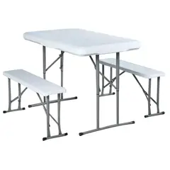 JUST HOME COLLECTION - Juego Mesa Ext Dos Bancos Plegables Polietileno Blanco