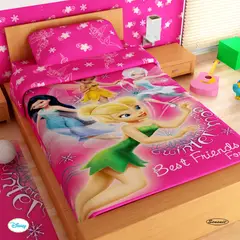 DISNEY - Juego de Sábanas Sencillo Microfibra 100x190 cm Hadas Fucsia